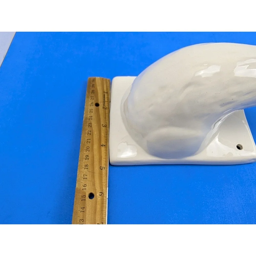 Vintage White Ceramic Glass Eye Duck Wall Mount Figure Apron Towel Holder Farm